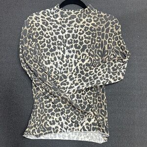 All Saints Black and Beige Leopard Print Long Sleeve Top